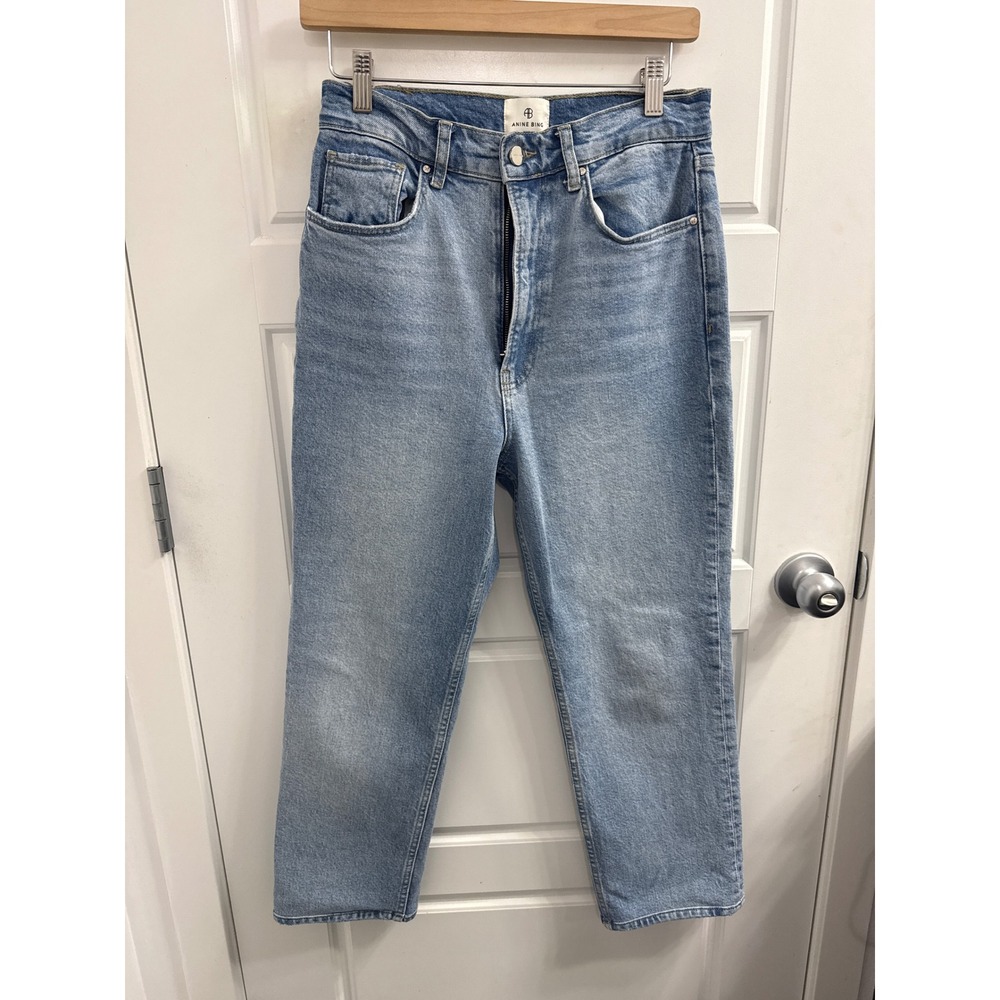 Anine Bing Women Light Blue High Waisted Straight Leg Denim Jeans Size 28